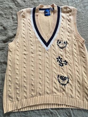 Vintage Sporty Preppy Tennis Yellow Cable Knit Novelty Sweater Vest Size M